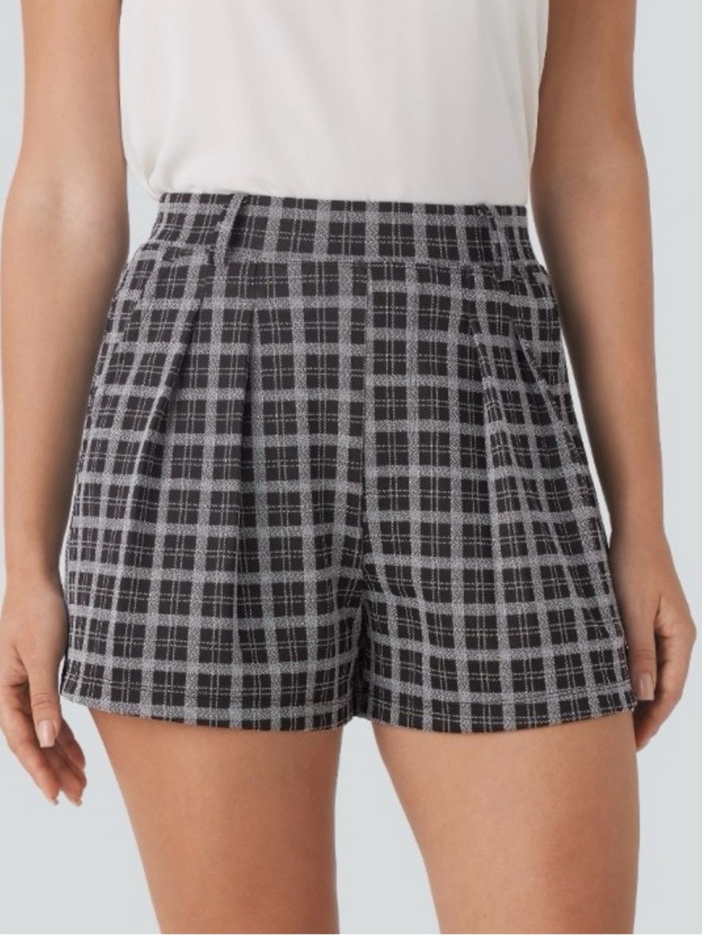 Halara High Waisted Pleated Plaid Shorts